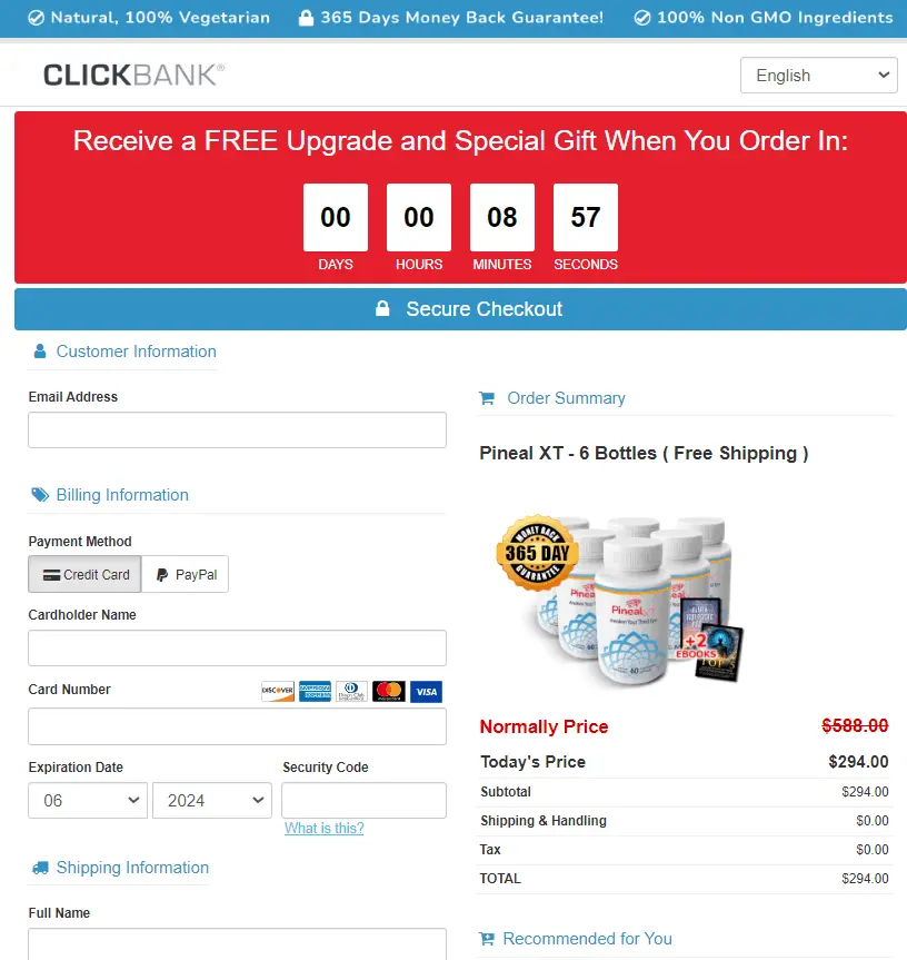 pineal xt checkout page